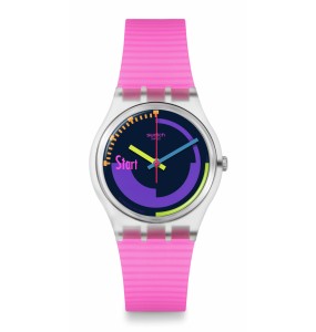 Swatch - Montre Neon pink podium et bracelet silicone rose  - Ref SO28K111