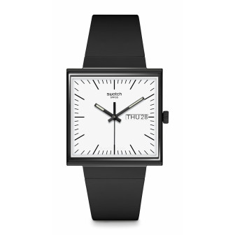 Swatch - Montre What if black cadran blanc et bracelet en silicone noir - Ref SO34B700