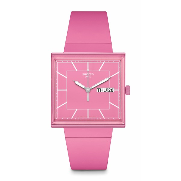 Swatch - Montre What if rose et bracelet en silicone rose  - Ref SO34P700