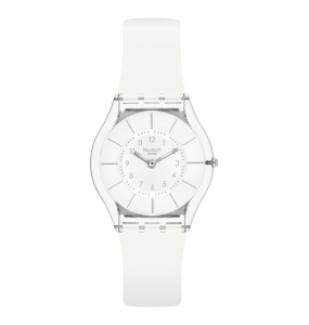 Swatch - Montre White clasiness blanche et bracelet en silicone blanc - Ref SS08K102-S14
