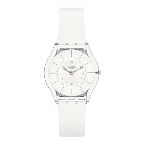 Swatch - Montre White clasiness blanche et bracelet en silicone blanc - Ref SS08K102-S14