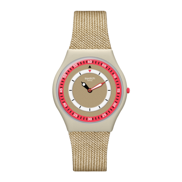 Swatch - Montre Coral dunes beige et bracelet en textile beige - Ref SS09T102