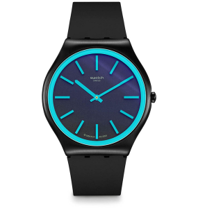 Swatch - Montre Obsidian shimmer bleu et bracelet en silicone noir - Ref SS07B111