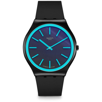 Swatch - Montre Obsidian shimmer bleu et bracelet en silicone noir - Ref SS07B111