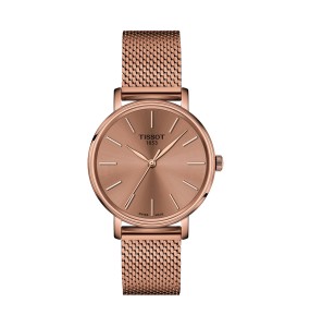 Tissot - Montre everytime doré rose et bracelet mailles milanaises  - Ref T1432103333100