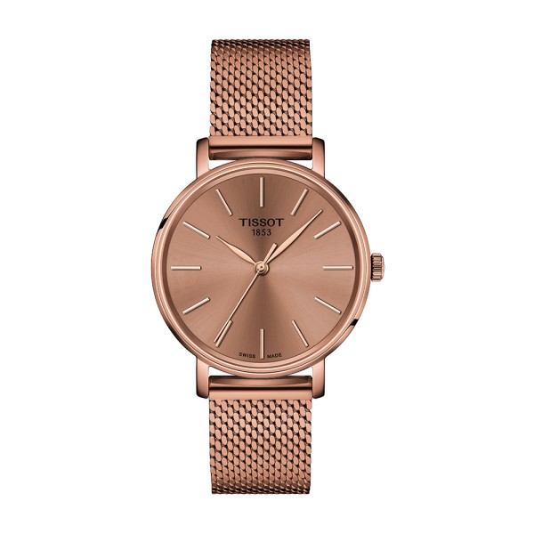 Tissot - Montre everytime doré rose et bracelet mailles milanaises  - Ref T1432103333100