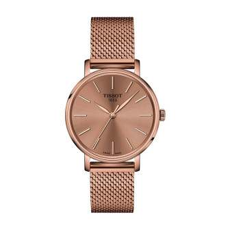 Tissot - Montre everytime doré rose et bracelet mailles milanaises  - Ref T1432103333100