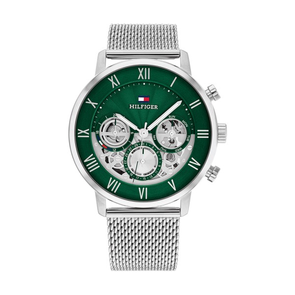 Tommy Hilfiger - Montre Legend vert et bracelet mailles milanaises gris - Ref 1710567