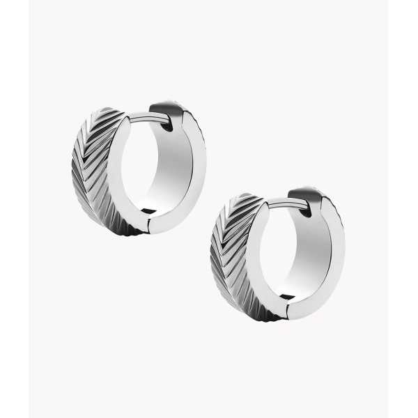Fossil - Boucles d'oreilles petites créoles harlow linear acier argenté texturé - Ref JF04666040