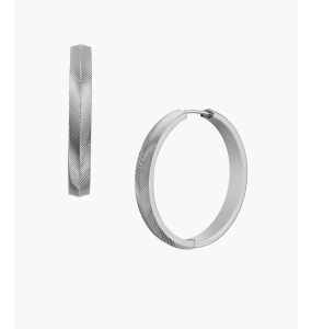 Fossil - Boucles d'oreilles créoles acier argenté texturé - Ref JF04668040