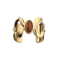 Les Georgettes - Bracelet manchette sahara laiton doré pierre oeil de tigre  - Ref 70440450192000
