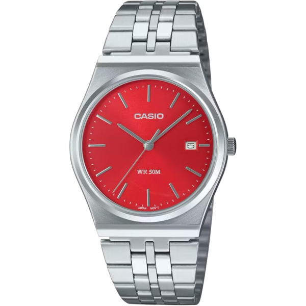 Montre Mixte Casio - Heritage rouge bracelet acier - Ref MTP-B145D-4A2VEF