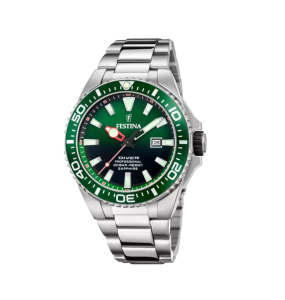 Montre Homme Festina - The Originals Diver verte bracelet acier gris - Ref F20663/2