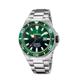 Montre Homme Festina - The Originals Diver verte bracelet acier gris - Ref F20663/2