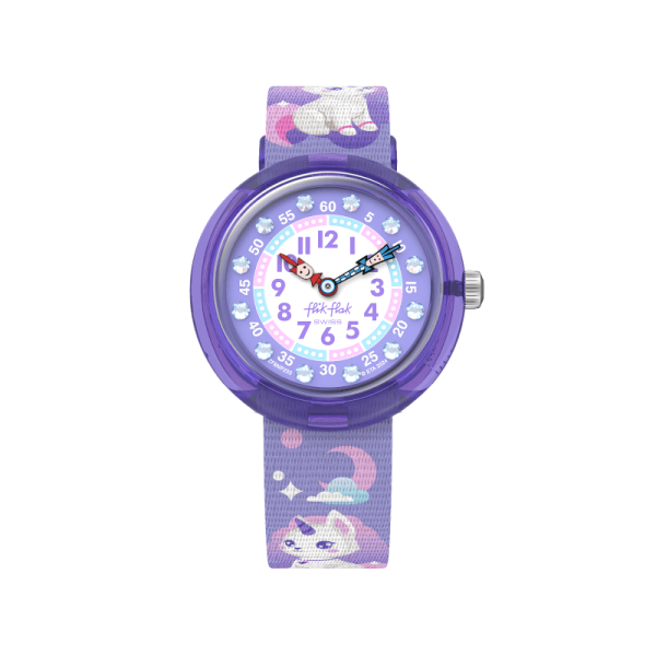 Montre Junior FlikFlak - Cosmicat Violet bracelet textile - Ref FBNP233