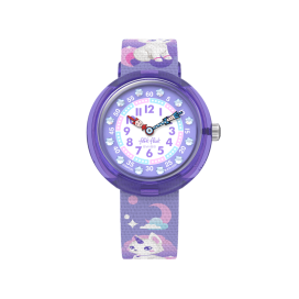 Montre Junior FlikFlak - Cosmicat Violet bracelet textile - Ref FBNP233