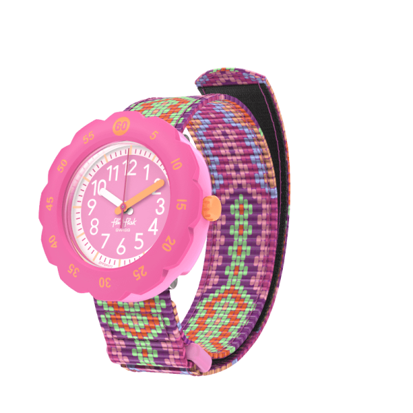 Montre Junior FlikFlak - Loop In Pink rose bracelet textile - Ref FPSP072