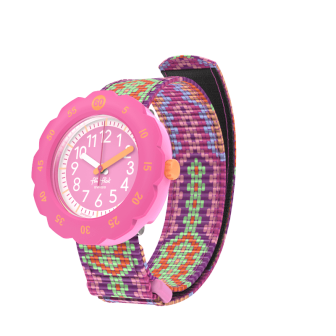 Montre Junior FlikFlak - Loop In Pink rose bracelet textile - Ref FPSP072