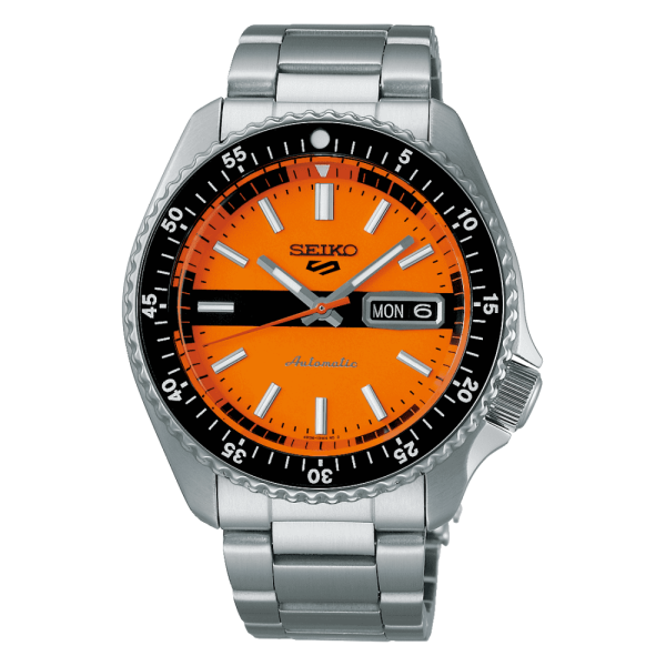 Montre Homme Seiko - 5 Sports Double Hurricane orange bracelet acier - Ref SRPK11K1