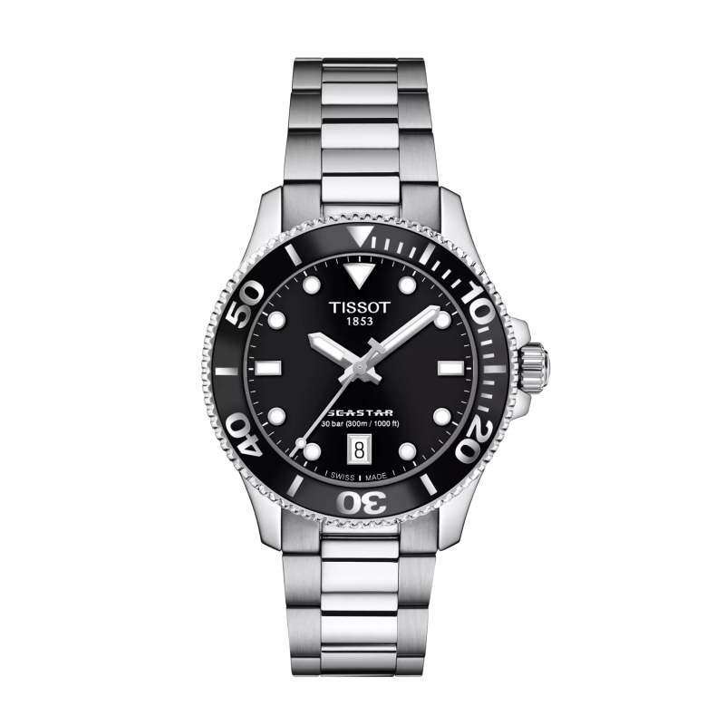 Montre Femme Tissot Seastar 1000 noir bracelet acier - Réf. T1202101105100