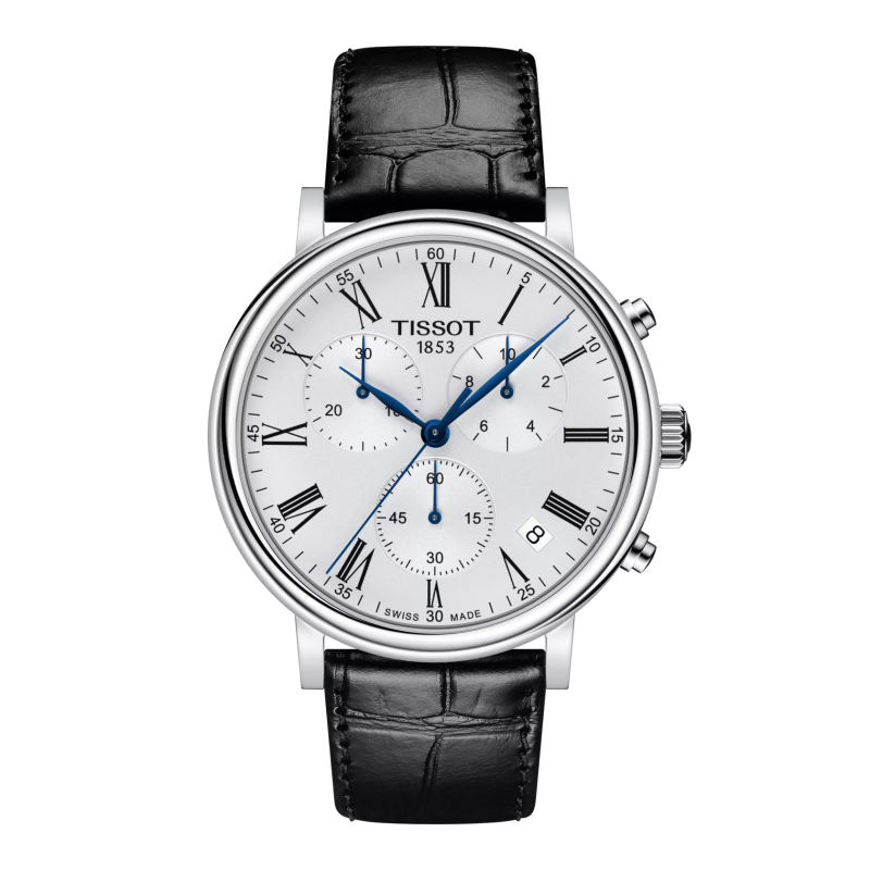 Montre Homme Tissot Carson chronographe argenté bracelet cuir - Réf. T1224171603300
