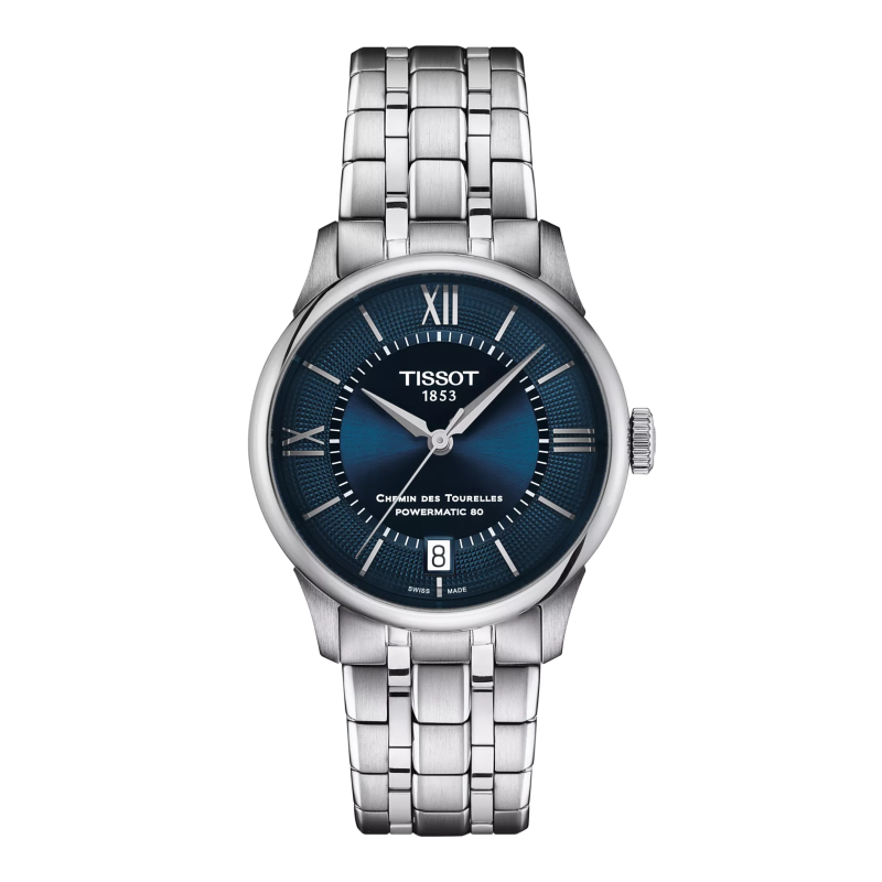 Montre Mixte Tissot Chemin des Tourelles automatique bleu bracelet acier - Réf. T1392071104800