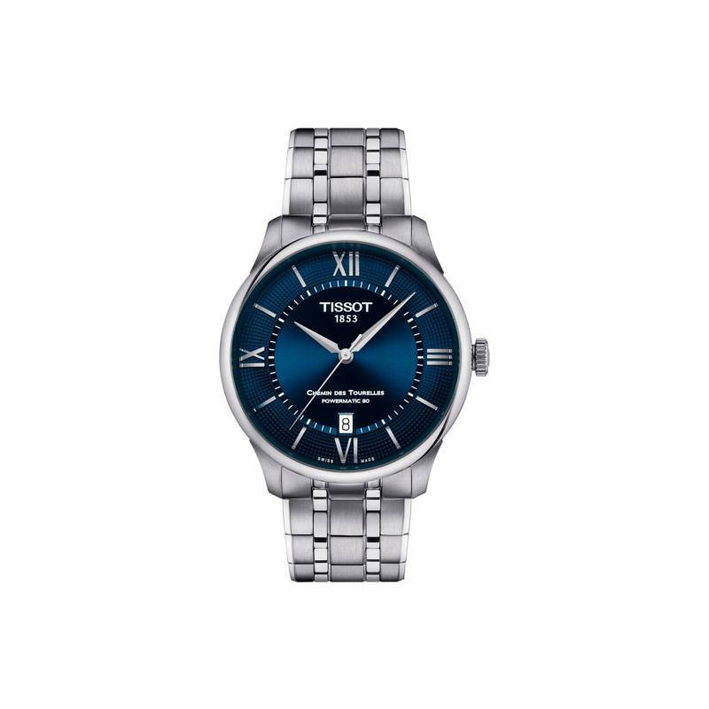 Montre Homme Tissot Chemin des Tourelles automatique bleu bracelet acier - Réf. T1398071104800