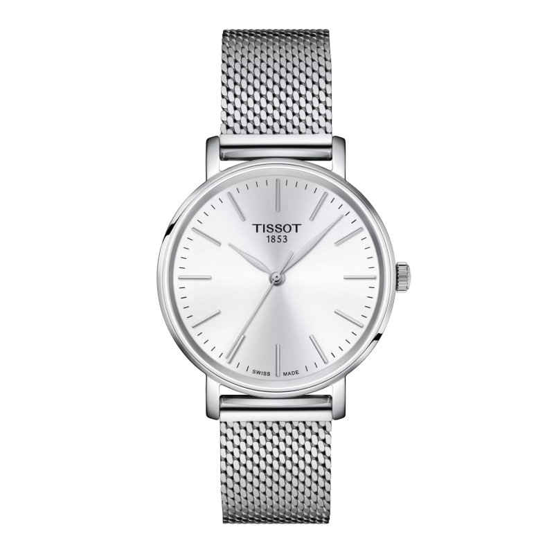 Montre Femme Tissot Everytime blanc bracelet acier maille milanaise - Réf. T1432101101100