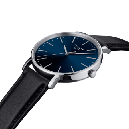 Montre Homme Tissot Everytime bleu bracelet cuir - Réf. T1434101604100