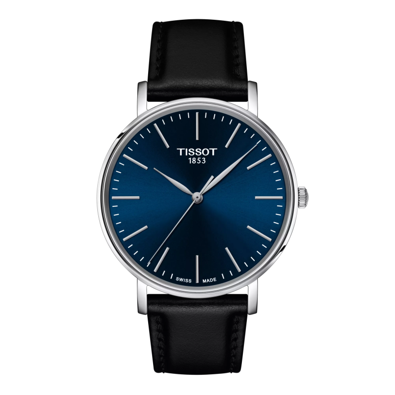 Montre Homme Tissot Everytime bleu bracelet cuir - Réf. T1434101604100