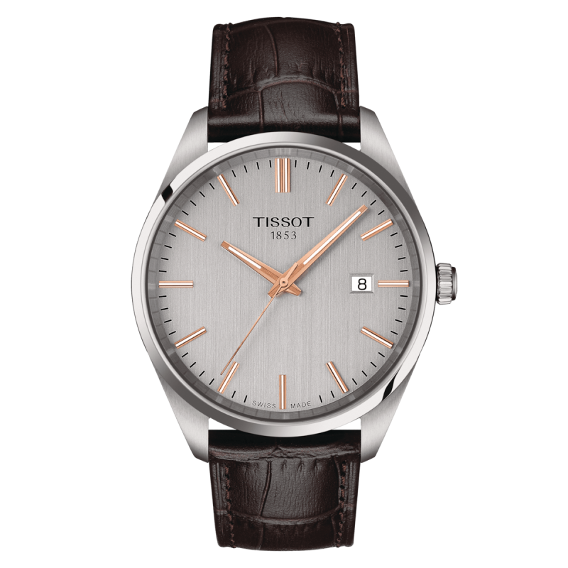 Montre Homme Tissot PR100 argenté bracelet cuir brun - Réf. T1504101603100