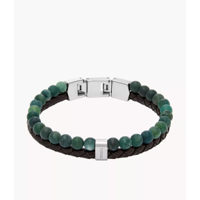 Fossil - Bracelet perles et cuir noir - Ref JF04854040