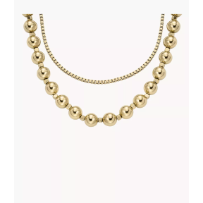 Fossil - Collier double rang chaîne acier doré - Ref JA7248710