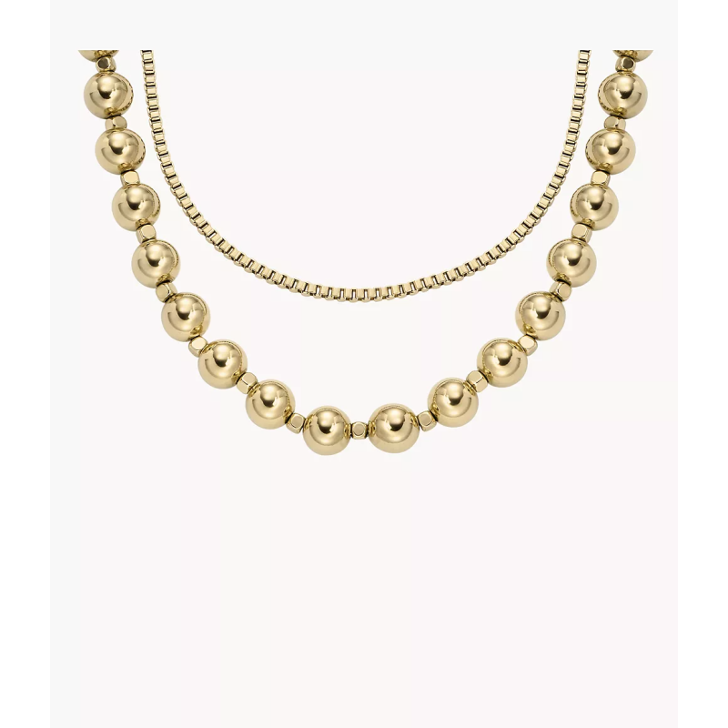 Fossil - Collier double rang chaîne acier doré - Ref JA7248710