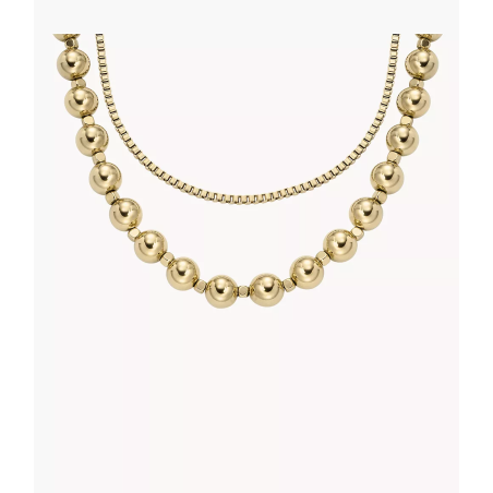 Fossil - Collier double rang chaîne acier doré - Ref JA7248710