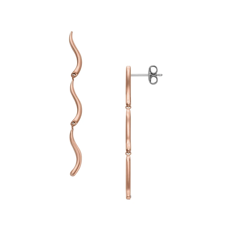 Skagen - Boucles d'oreilles pendantes vagues acier rosé - Ref SKJ1785791